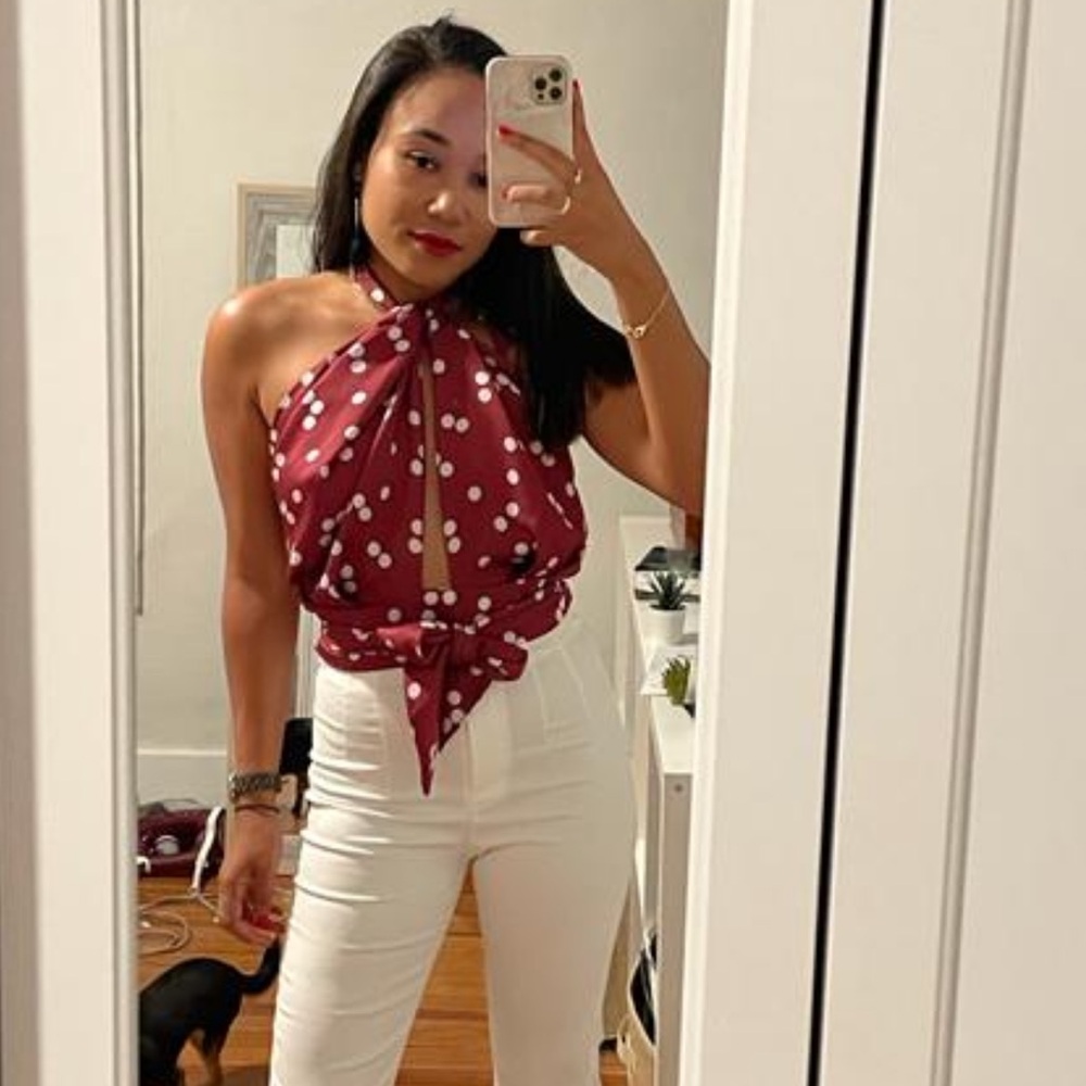 Polka Dot Burgundy Halter Tie Camisole